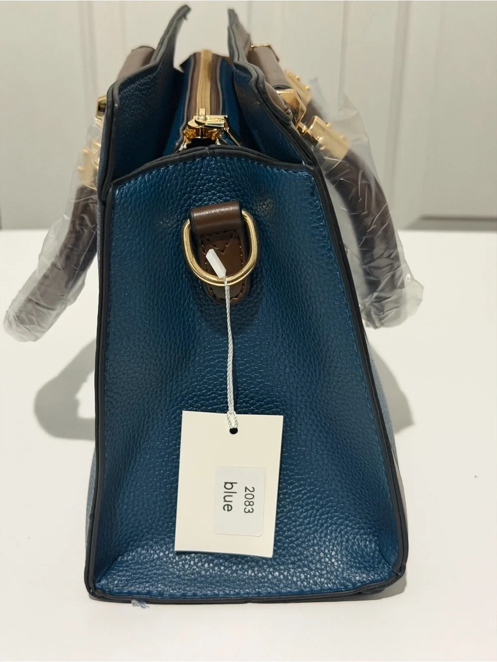 PLAY & SNGN Blue and Brown Structured Satchel with Wallet Set